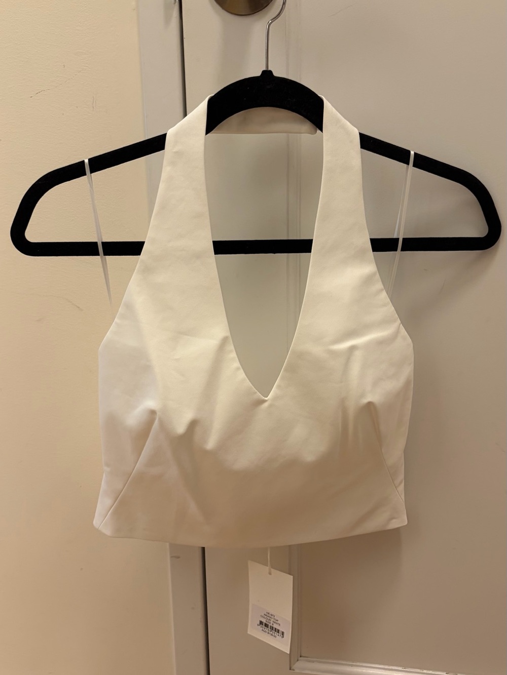 Henne White Halter Deep V Crop Top